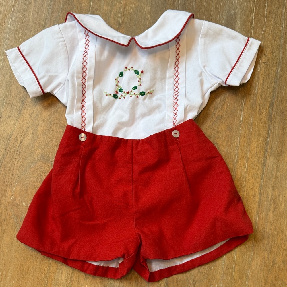 Proper Peony 12 month Christmas Red Shorts with White Shirt Set